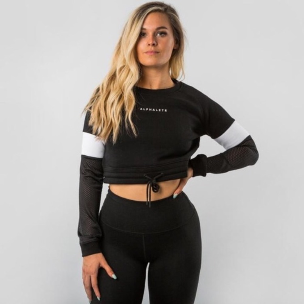 Alphalete black and white handed cropped sweater